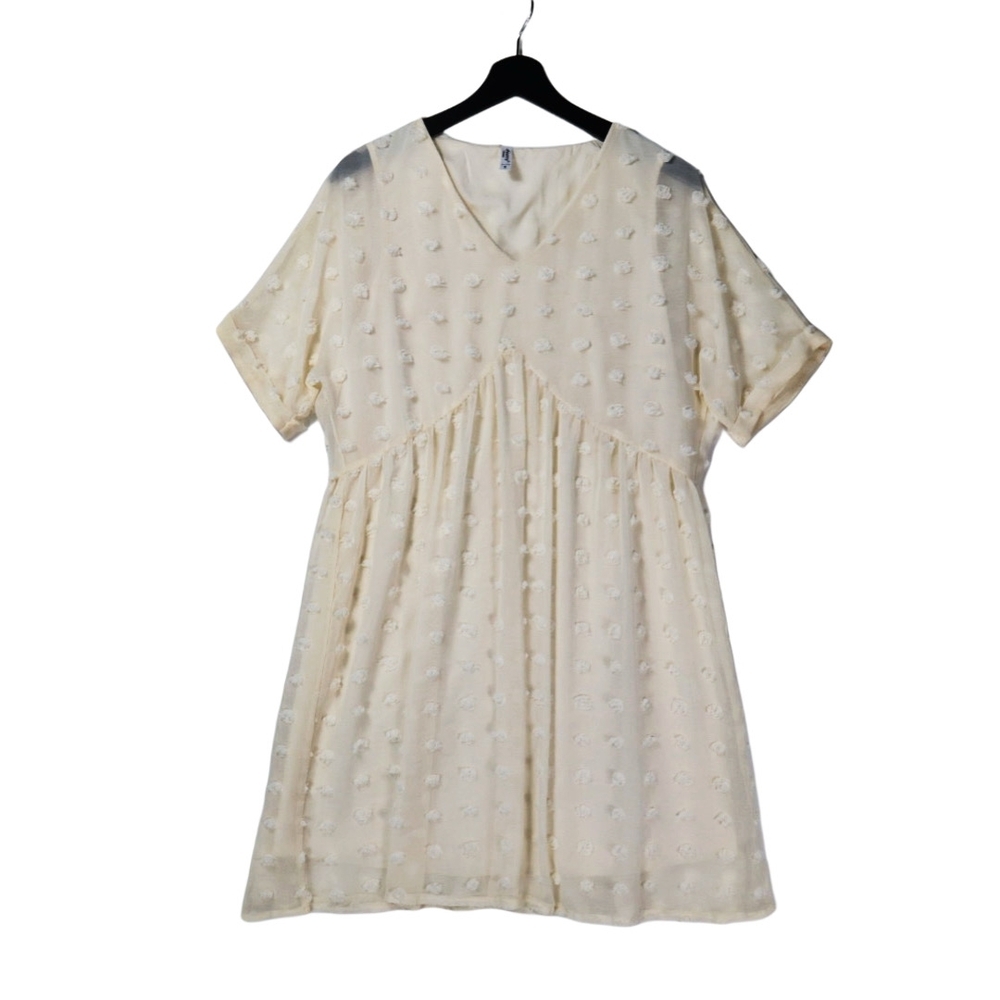 ePretty Mini Dress Swiss Dot Popcorn Short Sleeve Size S Chiffon Cream Summer‎